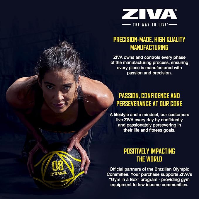 ZIVA Medicine Ball – Durable Rubber Weighted Ball with Easy-Grip Textured Shell for Core, Balance and Strength Training – Commercial Quality (Black, 4–20 lb)
