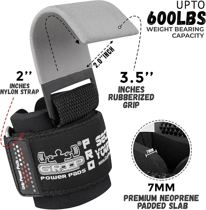 Weight Lifting Rod Hooks Heavy Duty Wrist Wraps Power Weight Lifting Training Gym Grips Straps Set of 2