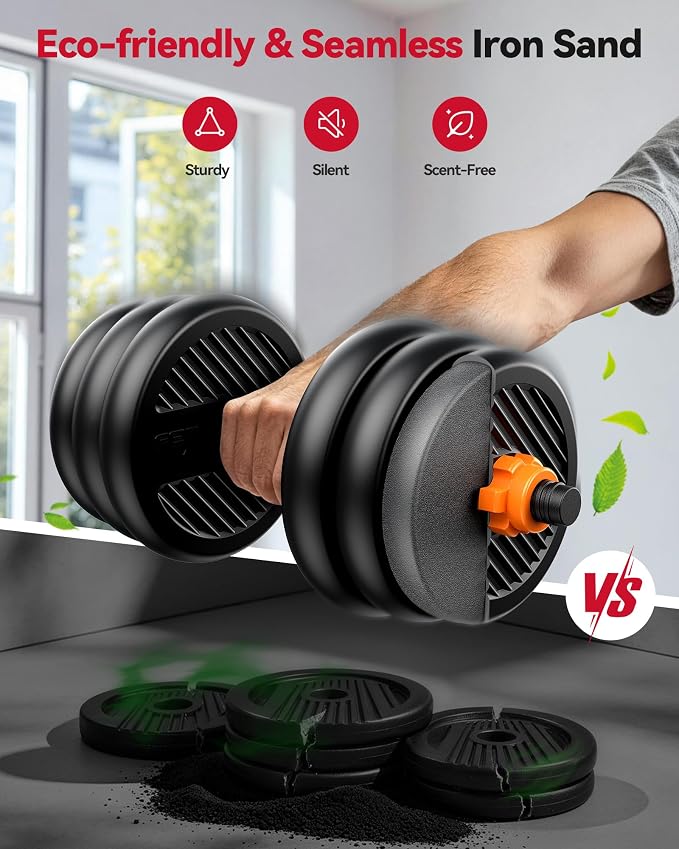 FEIERDUN DS2 Adjustable Dumbbells, 20/30/40/45/70/90lbs Free Weight Set with Connector, 5 in1 Dumbbells Set Used as Barbell, Kettlebells, Push up Stand, Weight Plate, Fitness Exercises for Home Gym Suitable Men/Women