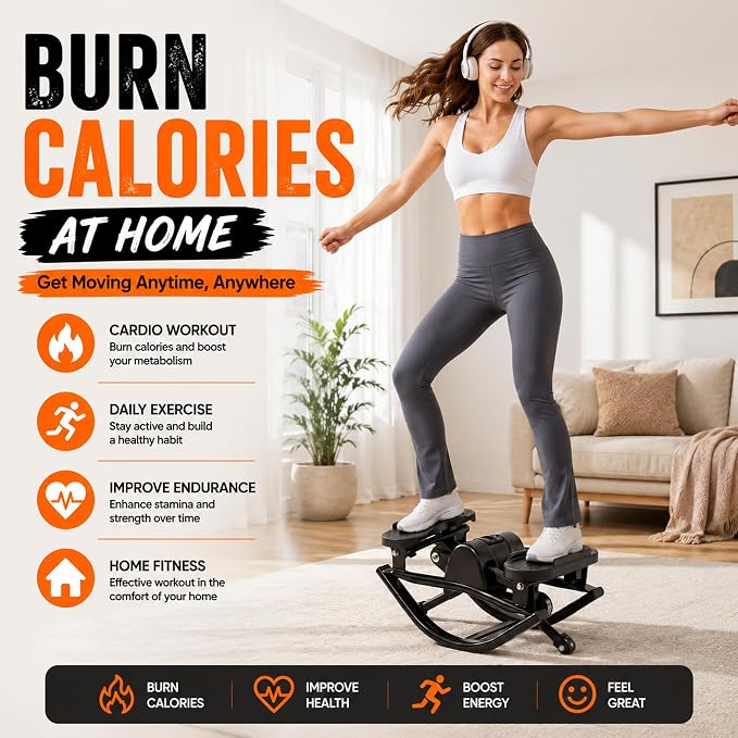 Lhanel Rock Stepper for Home Workout, Low-Impact Side Stepper with Resistance Bands, Side-to-Side Mini Stepper for Cardio, Weight Loss & Full Body Exercise