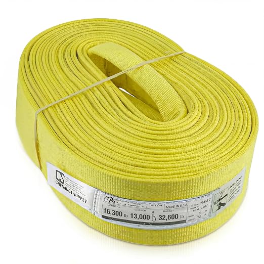 DD Sling 6 Inch x 12 Foot Nylon Lifting Sling – USA Made, 16,300 lb Vertical, 13,000 lb Choker, 32,600 lb Basket – 2-Ply Heavy Duty 900 Webbing, Type 4 Twisted Eye & Eye Rigging Sling