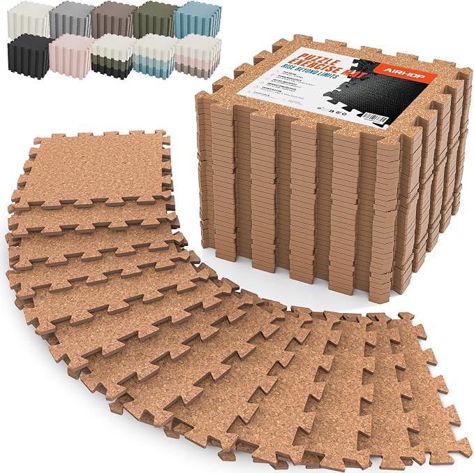 AIRHOP 18 PCS Gym Floor Mat, EVA Foam Puzzle Gym Mat, High-Density Interlocking Foam Floor Tiles for Home Gym, Play Workout Garage Kitchen Flooring 12.6"x12.6"x0.4"