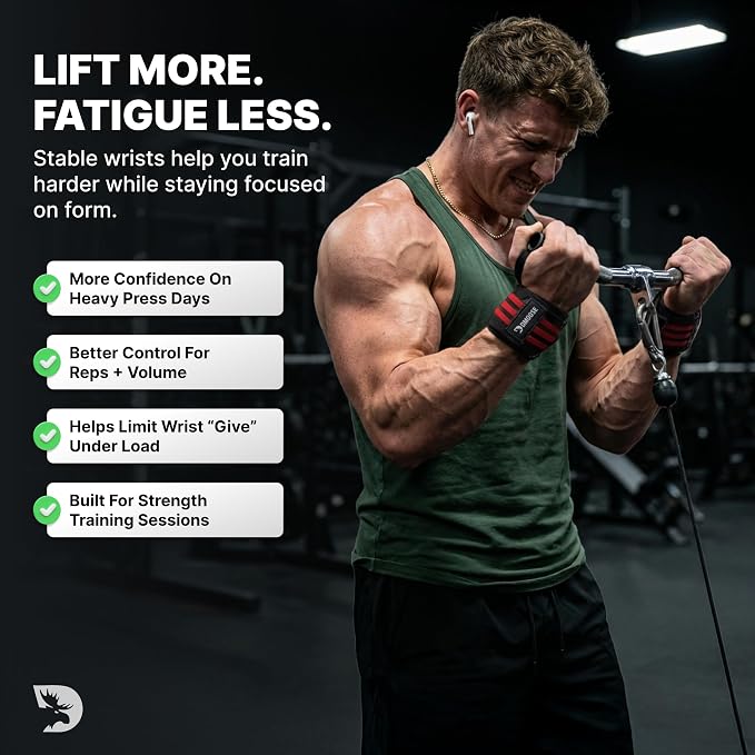 DMoose Fitness Wrist Wraps for Weightlifting 18" - Heavy Duty Gym Wrap with Hand Thumb Loop for Support & Pain Relief, USPA Approved Powerlifting, Weight Lifting Wrist Straps for Men & Women Work Out
