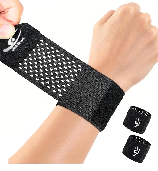 Wrist Compression Wraps 2-Pack, Wrist Brace Wrist Support for Sports, Mouse Hand, Mother's Hand, Carpal Tunnel Arthritis, Tendonitis - Premium Elastic & Breathable Mesh Fabric, One Size (Black)