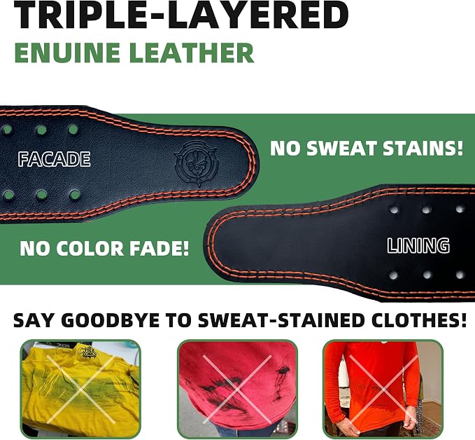 Weight lifting Belt (6mm Thick) - Genuine leather, offering back support. Double-pronged buckle, ideal for weightlifting, powerlifting, squats and deadlifts