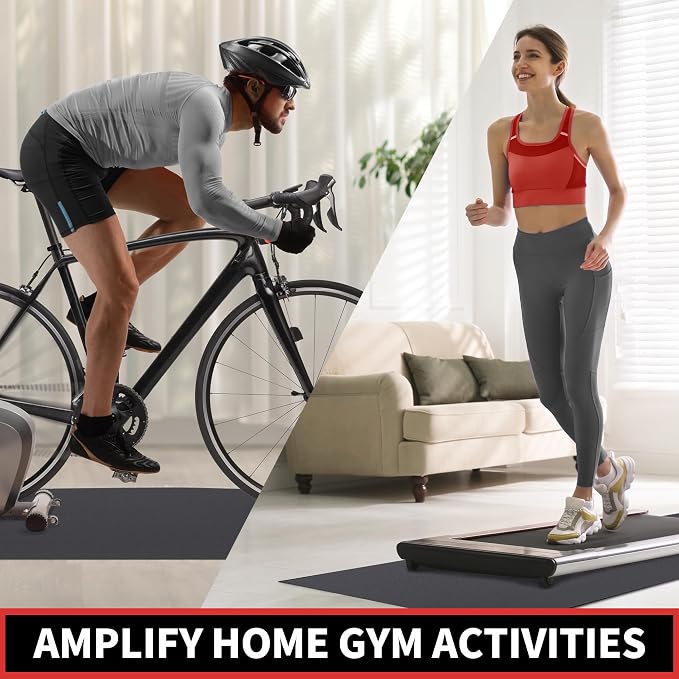 GymCope Treadmill Mat for Hardwood Floor Carpet 7'x3'/6'x3'/6'x2.5'/4'x2' | 6mm Thick Exercise Equipment Gym Mat, Compatible with Peloton Bike, Indoor Spin Bike, Elliptical