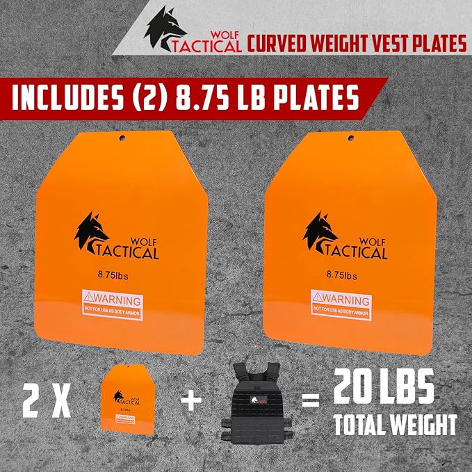WOLF TACTICAL Curved Weight Vest Plates – 5.75/8.75/14.5LB Pairs – Contoured Ergonomic Fit – WODs, Strength Training, Running, Heavy Workouts