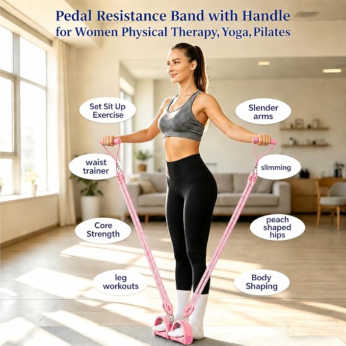 Resistance Band with Handle 100LBS Pedal Resistance Bands for Pilates Yoga Physical Therapy Leg,Abdomen,Waist,Arm,Workout Bands Exercise Resistance Bands Set for Women