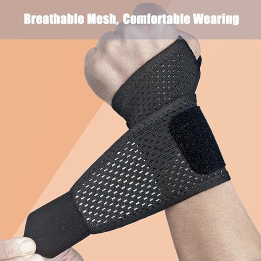 2 Pack Ultra-Thin Mesh Wrist Brace - Breathable Compression Wrist Support for Workouts & Daily Use - Adjustable Wrist Strap - Unisex Wrist Brace for Pain Relief, Tendonitis, Carpal Tunnel (Black)