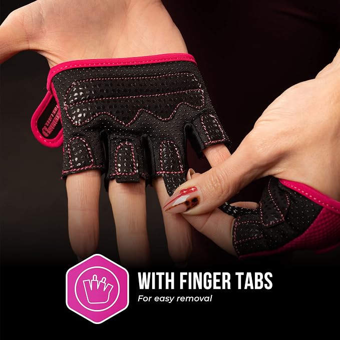 Contraband Pink Label 5537 Womens Micro Weight Lifting Gloves w/Grip-Lock Silicone Padding (Pair) - Minimalist Half Gloves - Apple Watch Friendly