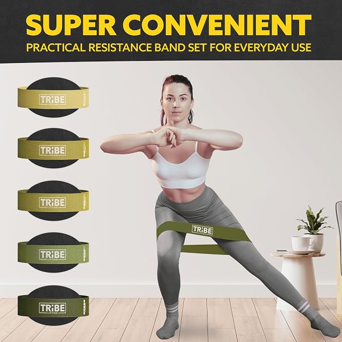 Fabric Resistance Bands for Working Out, 5-Band Set for Legs and Glutes | Booty bands for women and men, 5 resistance levels, for glute activation, hip training, squats, lunges and physical therapy