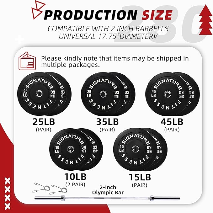 Fitvids 2-Inch Olympic Rubber Weight Plates Sets, Bumper Plates Set with Barbell for Strength Training, 180-390 Lbs Multiple Options