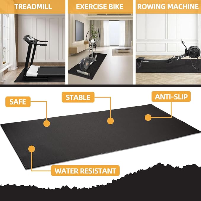 Fitvids High Density 1/4-Inch Thick Gym Equipment Mat, Non-Slip Floor Protection for Heavy Exercise, Treadmill and Bike Mat in Multiple Sizes
