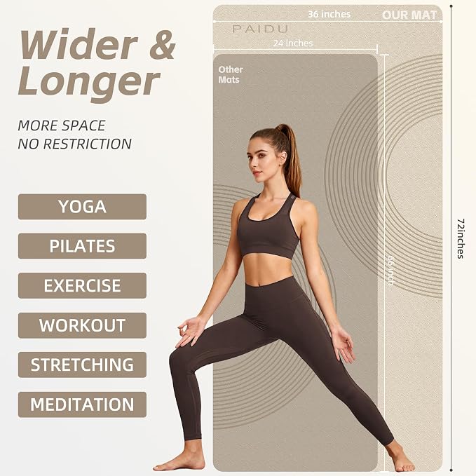 PAIDU Large Yoga Mat, 72"x36"x2/5" POE Non-Slip Exercise Mat | 10MM Thick, POE, non‑slip, ideal for home gym, yoga, pilates, fitness & floor use