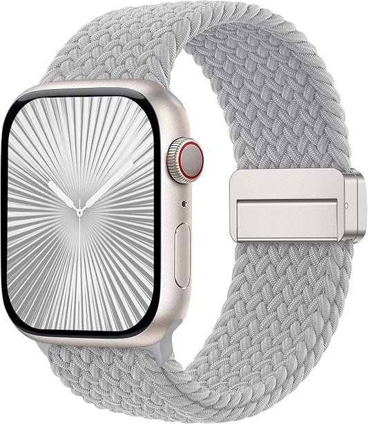 Laffav Braided Stretchy Band Compatible with Apple Watch Bands 42mm 40mm 41mm 38mm 44mm 45mm 46mm 49mm for Women Men, Magnetic Nylon Solo Loop Sport Strap for iWatch Series 11 10 9 8 7 6 5 4 SE Ultra
