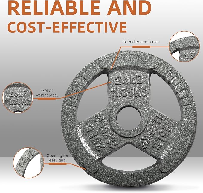 Fitvids 2 Inch Olympic Barbell Weight Plates, 2.5 LB to 45 LB Plates for Home Gym Strength Training, Triple-handle Design