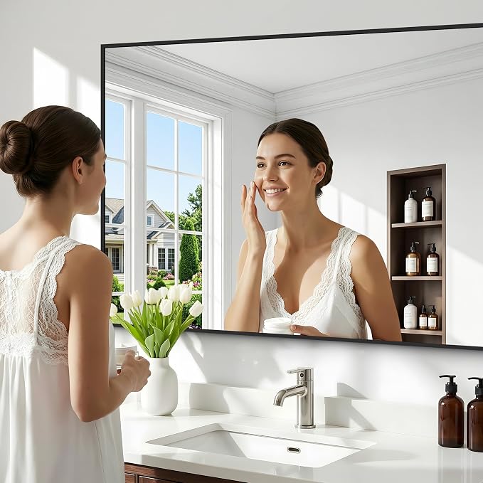 72x36 inch Large Black Bathroom Mirror, Black Rectangle Wall Mirror, Rectangle Mirror for Bathroom Over Sink, Frame Vanity Mirror for Entryway, Living Room, Bedroom, Hangs Horizontally or Vertically