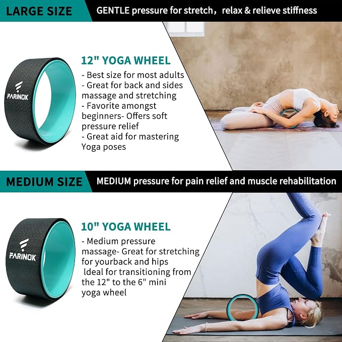 Yoga Wheel Set of 3+1, Upgraded 10MM Thick Back Wheels for Pain Relief | Strongest Back Roller for Deep Tissue Massage, Stretching, Improving Yoga Poses Backbend