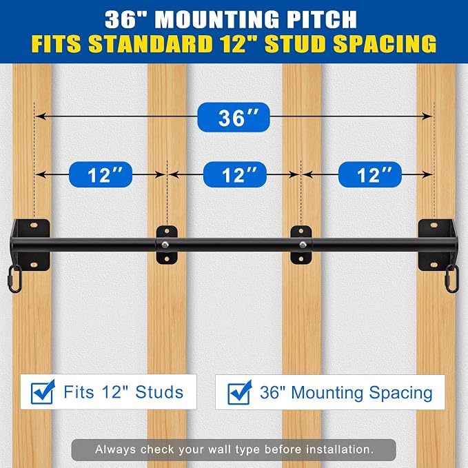 Kipika Wall Mounted Pull Up Bar - Heavy Duty 500 LB Capacity Doorway Chin Up Bar for Home Gym, Sturdy Steel Construction with Resistance Band Hooks | Hanging Exercise Bar for Full Body Workout