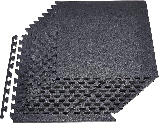 VEVOR 0.56Inch 48sq.ft 12 Tiles Gym Flooring for Home Gym, Rubber Top with High Density EVA Foam, 24 x 24In Gym Floor Exercise Equipment Mats, Interlocking Gym Mats, Puzzle Workout Mats, Black | Rubber Top with High Density EVA Foam, Lightweight Gym Fl...