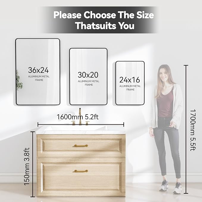 SCWF-GZ 20x30 Rectangle Mirror Full Length Wall Mounted Hanging or Against Wall Metal Frame Dressing Make-up Mirrors for Entryway Bedroom Bathroom Living Room 20 30 inch Black
