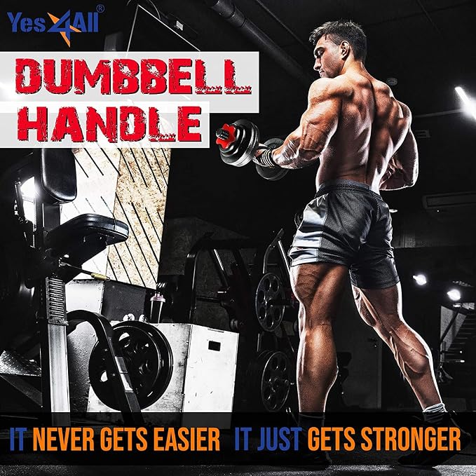 Yes4All Threaded Dumbbell Handles, Adjustable Dumbbell Bar Pair, 14/16/18/24-Inch Sizes, Fits 1" or 1.15" Plates, Non-Slip Grip, Secure Star-Lock Collars