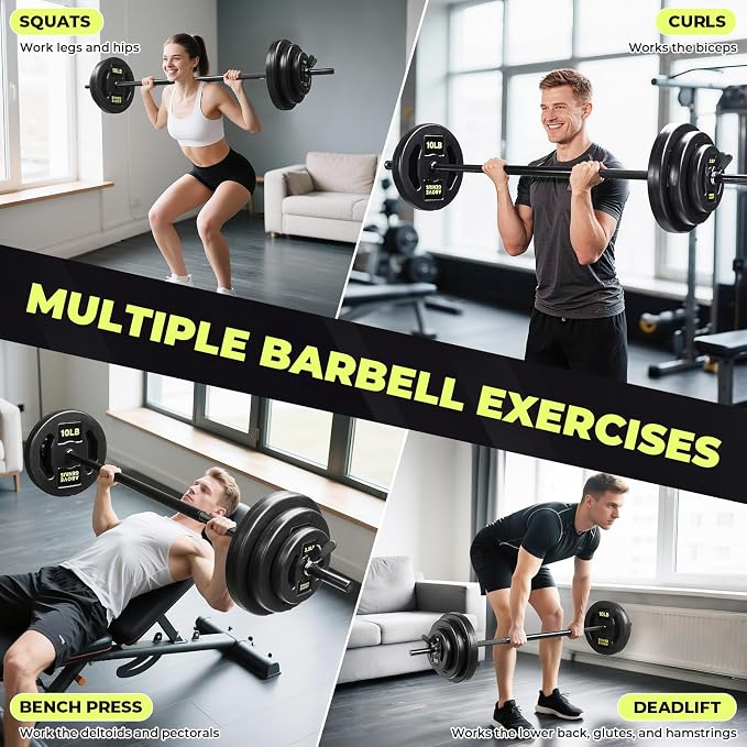 AboveGenius 45 lb Barbell Weight Set, Adjustable Workout Bar | Barbell Weight Set for Home Gym Strength Training, Full Body Workout, Muscle Building, Home Fitness Weight Lifting Equipment