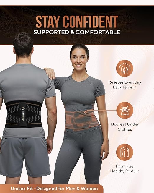 TheraCopper Copper Back Brace for Men & Women — Lumbar Support Belt for Lower Back Pain, Sciatica & Herniated Disc — Infused Copper Back Support with Adjustable Compression (X-Large)