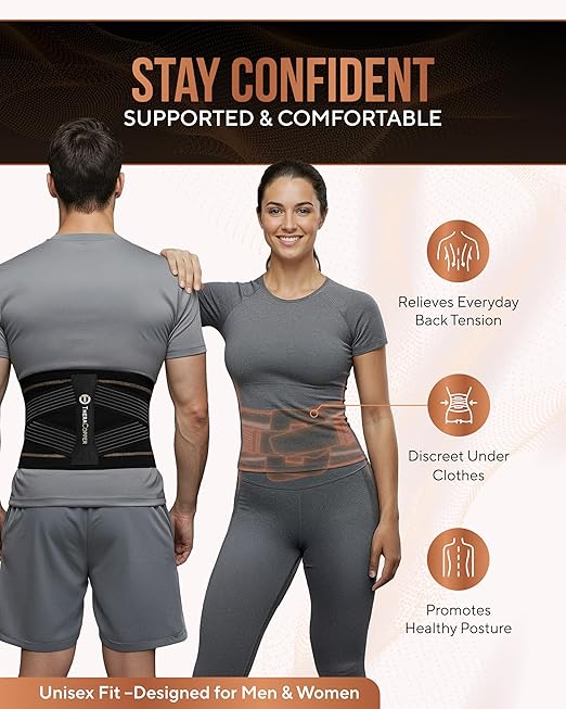 TheraCopper Copper Back Brace for Men & Women — Lumbar Support Belt for Lower Back Pain, Sciatica & Herniated Disc — Infused Copper Back Support with Adjustable Compression (Medium)
