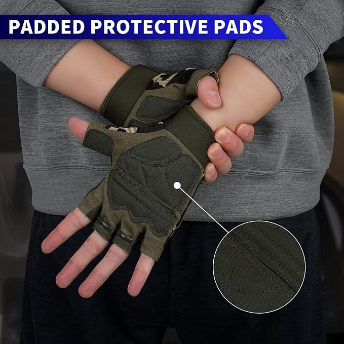 FIORETTO Fingerless Gloves for Men, Breathable Grip Palm Gloves for Motorcycle Riding, Driving, Cycling, Exercise, Workout, Climbing, Hiking and Outdoor Activities M210603