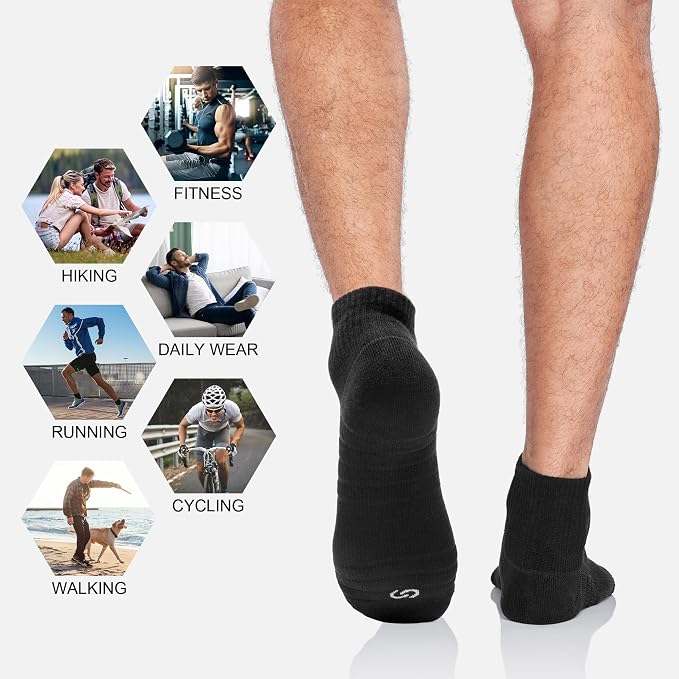 Lapulas Athletic Quarter Socks for Men Women, Cotton Mesh, Cushioned Arch Support, Non-Slip Running Ankle Design, 6 Pack