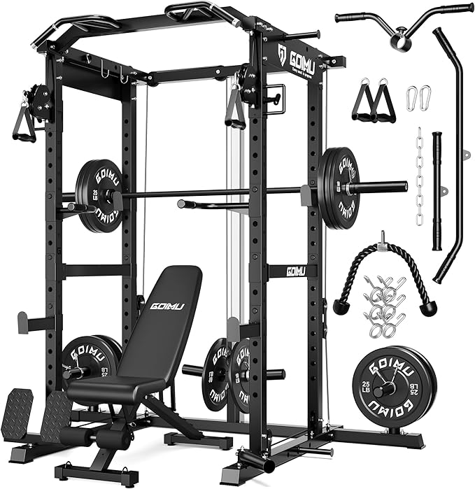 RH01 Power Cage Rack, 2000LBS Squat Rack with with Cable Crossover System&LAT Pull Down System, Multi-Function Workout Cage for Home&Garage Gym