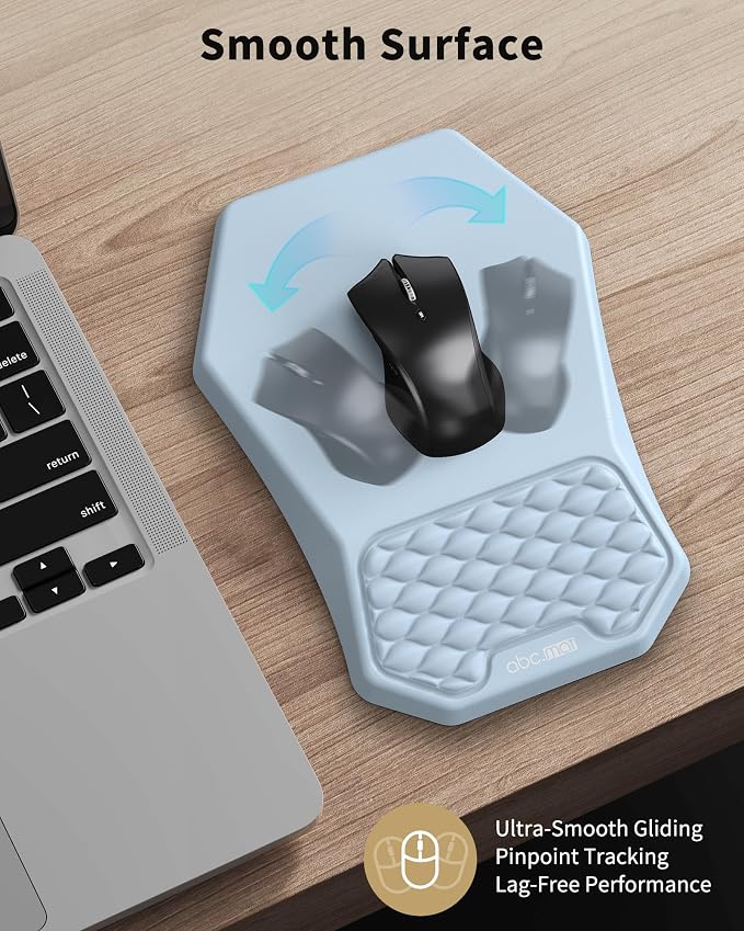 Ergonomic Mouse Pad Wrist Rest and Keyboard Wrist Rest Support Set | Massage Design Mousepad for Carpal Tunnel Pain Relief, Memory Foam, Non-Slip PU Base for Computer Desk, Blue