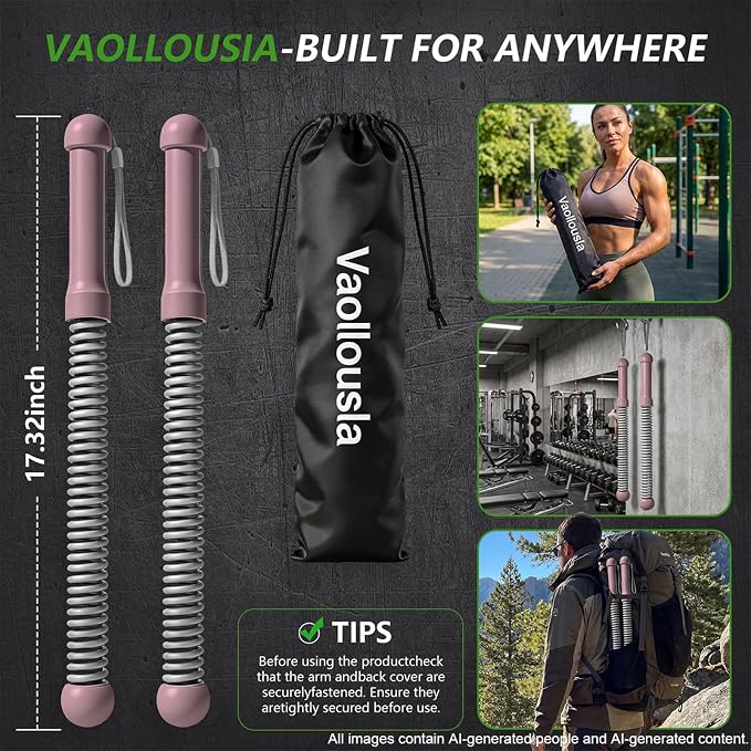 2026Upgraded Weighted Ropeless Battle Ropes for Home Gym&Travel - 2Pack 4MM Steel Spring Cordless Portable Battle Ropes, Exercise Rope Sticks for HIIT, Strength&Cardio, Pink