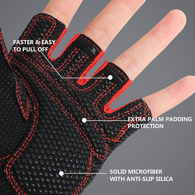 Workout Gloves for Women Men, Weight Lifting Gloves Padded, Full Palm Grip | Gym Grip Gloves for Weightlifting, Rowing, Exercise, Cycling, Dumbbells, Kettlebells, Home Work Out Equipment, Half-finger