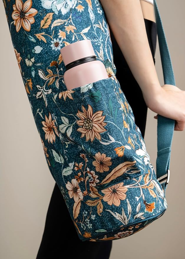 Maison d' Hermine Yoga Mat Duffle Bag Gym Tote Yoga Mat Carry Bag | Cylindrical bag for Woman Men Gifts Adjustable shoulder straps with Drawstring Water Bottle Pocket and zipper pocket