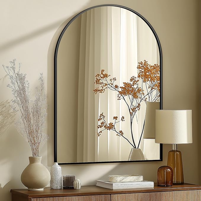 Arched Bathroom Mirror for Wall, 40" x 28" Metal Frame Vanity Mirror, Black | Aluminium Alloy Frame, HD Shatterproof Glass, for Bathroom Over Sink , Entryway, Bedroom, Living Room