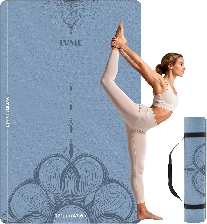 Large Yoga Mat (75.5"x47.6"x0.4"）Extra Wide & Thick 10mm | Non-Slip Exercise Mat, High-Density TPE Mat for Yoga Pilates & Home Gym Workouts