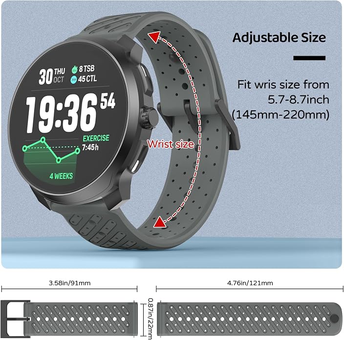 Watch Band for Suunto Race 2/Vertical 2/Run/S/9 Peak/Pro/5 Peak | Soft Silicone 22mm Replacement Bands for Vertical/Race/9 Peak Pro