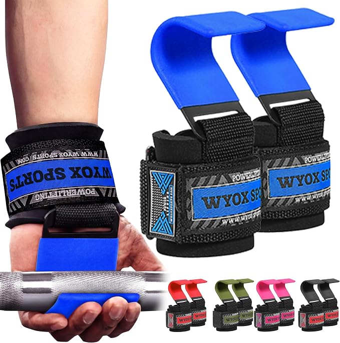 Weight Lifting Hooks for Men & Women – Heavy Duty Gym Hooks with 8mm Padded Wrist Support Grips to Lift Heavier, Reduce Grip Fatigue & Improve Performance for Deadlifts, Pull Ups & Rows, Pair of 2