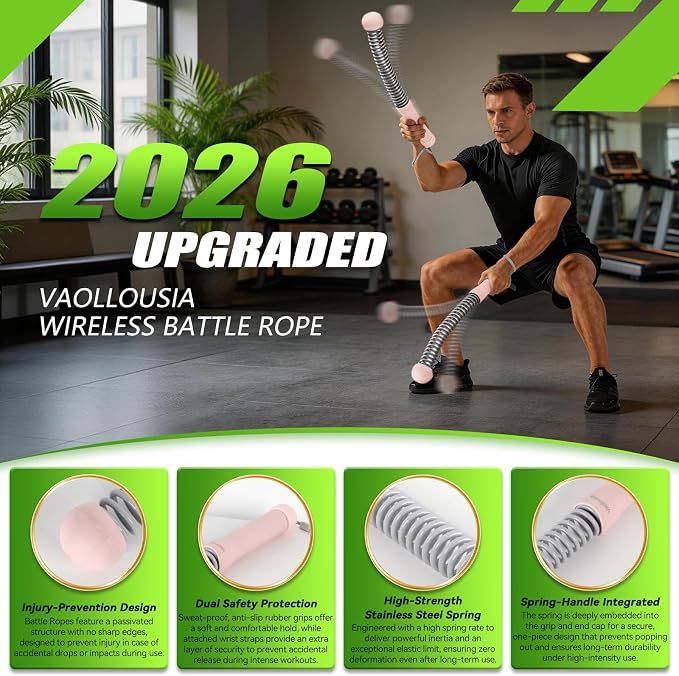 Weighted Ropeless Battle Ropes for Home Gym&Travel - 2 Pack Cordless Portable Battle Ropes, Exercise Rope Sticks for HIIT, Strength & Cardio, Fitness Enthusiasts and Athletes