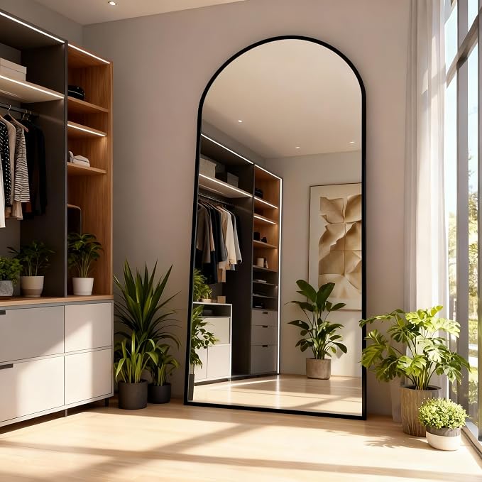 Arched Full Length Mirror 76"x34" Black | Aluminum Frame Shatterproof Glass, Freestanding Leaning Wall Mounted Mirror for Bedroom Living Room Entryway, Modern