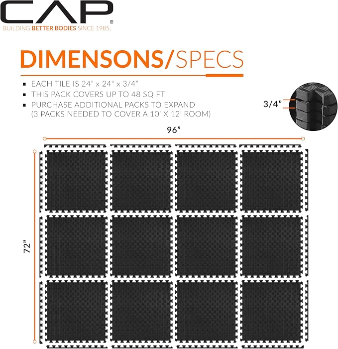CAP Puzzle Exercise Mats | 3/4” Thick EVA Interlocking Foam Tiles for Home Gym Flooring | Multiple Options