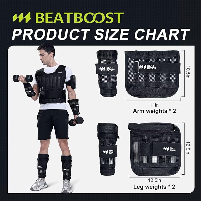 Ankle Wrist Weights 4lb/10lb/15lb/20lb/25lb/30lb BeatBoost Adjustable Leg Arm Weights for Men Walking Pilates Exercise Workout Gym Aerobics