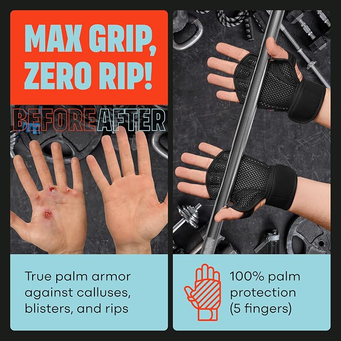 Mava Sports Open Gym Gloves with Integrated Wrist Support – Padded Weight Lifting Gloves for Men & Women – Silicone Grip Fingerless Workout Gloves for Cross Training & Fitness – 1 Pair