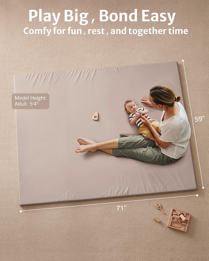 Blissful Diary Vegan Leather Baby Play Mat, 71''x59'', Taupe | thick cushion, safe and soft fabric, waterproof and wip clean, indoor use, non-slip bottom, stylish mordern decor
