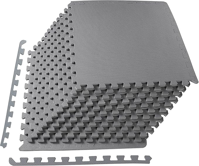 BalanceFrom Puzzle Exercise Mat 1/2" Thick, EVA Interlocking Foam Floor Tiles for Home Gym, Mat for Home Workout Equipment, Floor Padding for Kids, Gray, 24 in x 24 in x 1/2 in, 48 Sq Ft - 12 Tiles | Tiles for Home Gym, Studio, or Playroom Flooring, Gr...