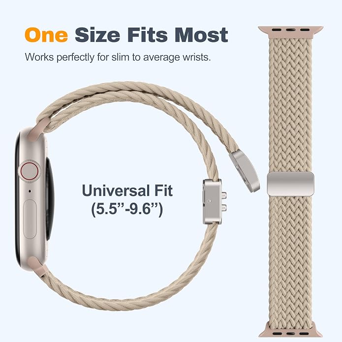Laffav Braided Stretchy Band Compatible with Apple Watch Bands 42mm 40mm 41mm 38mm 44mm 45mm 46mm 49mm for Women Men, Magnetic Nylon Solo Loop Sport Strap for iWatch Series 11 10 9 8 7 6 5 4 SE Ultra