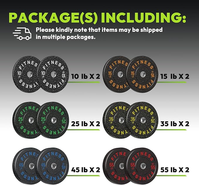 HANDBODE 2-Inch High-Bounce Bumper Plates, Olympic Weight Set, 10-650 lb | Barbell Weight Plates Set for Home Gym, Colored Weights Rubber Strength Training Plate for Weight Lifting