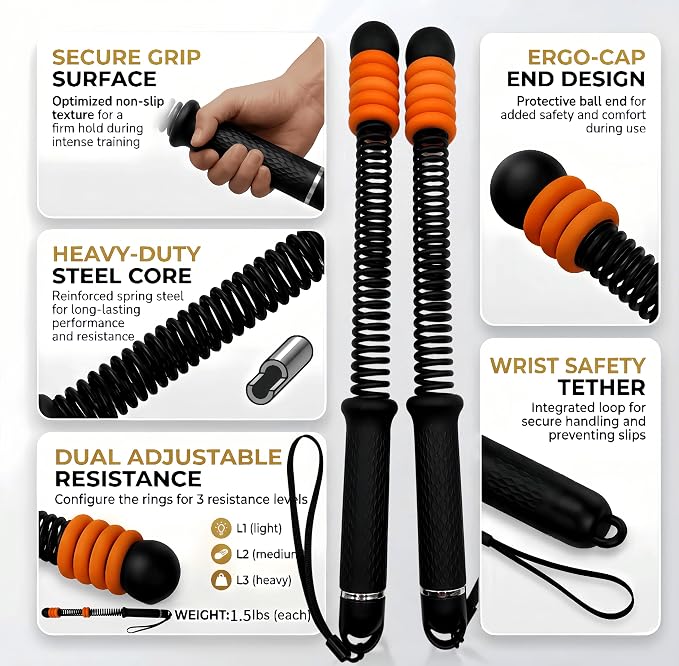 Weighted Cordless Battle Ropes with 10 Adjustable Resistance Rings-17.3" Portable Fitness Ropes for Home Gym Office&Travel, HIIT Strength Training&Full Body Cardio for Men&Women (2 PCS, Black)
